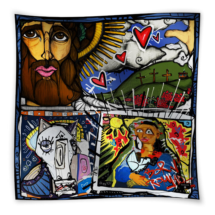 Šátek Víra (Paťaňiben) v modro-hnědé barvě