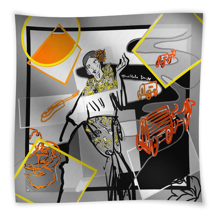 Šátek Cesta (Bachtalo Drom) v černo bílé barvě