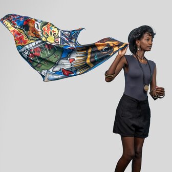 Šátek Víra (Paťaňiben) v modro-hnědé barvě